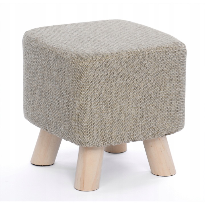 Taburet Gri Patrat Picioare din Lemn Otoman Scandinav Boho