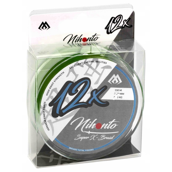 Mikado horgászzsinór, Mikado Plecionka Nihonto Super-X Braid, 12-szálas, 0.10mm, 150m, zöld