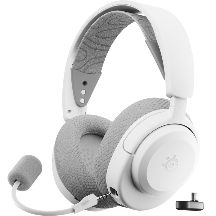 Casti Gaming Wireless Arctis Nova 3 PC, Multiplatforma, USB/Wireless/Bluetooth, super fast charge, autonomie pana la 40 ore, Alb