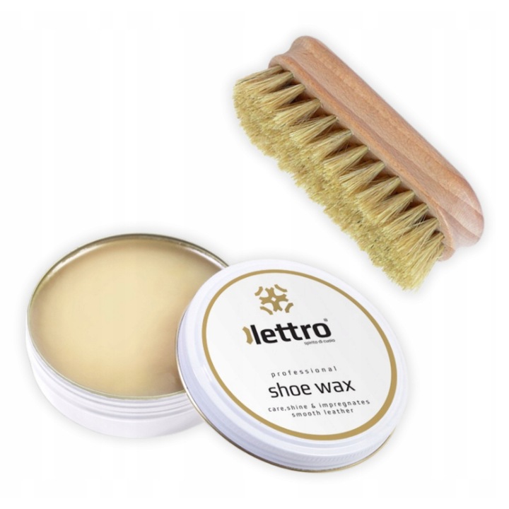 Set de Ingrijire pentru Incaltaminte din Piele, Lettro, Pasta WAX 100 ml, Perie de Polerare 11,5 cm, Incolor