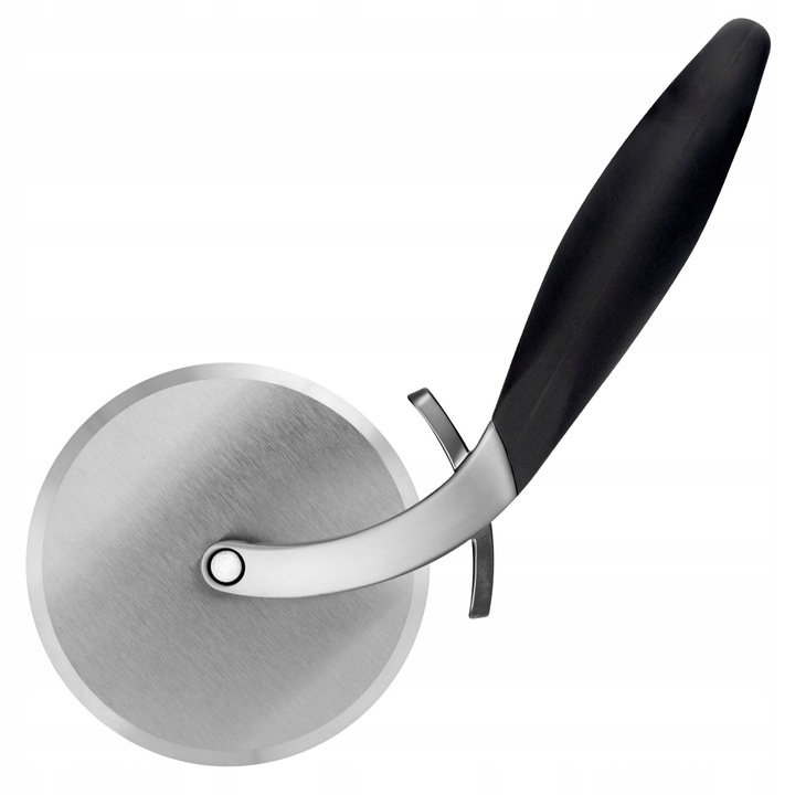 Cutit pentru pizza / roata de taiat pizza Microplane Professional, lama rotativa din otel inoxidabil, maner ergonomic antialunecare cu protectie detasabila, negru/inox, 16,5x13x2,5 cm
