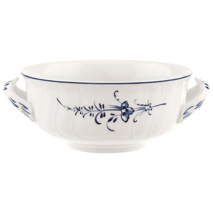 Купа за супа (бульонница) Villeroy&Boch Old Luxembourg, първокласен порцелан, подходяща за съдомиялна машина и микровълнова печка, бял/син, 400мл
