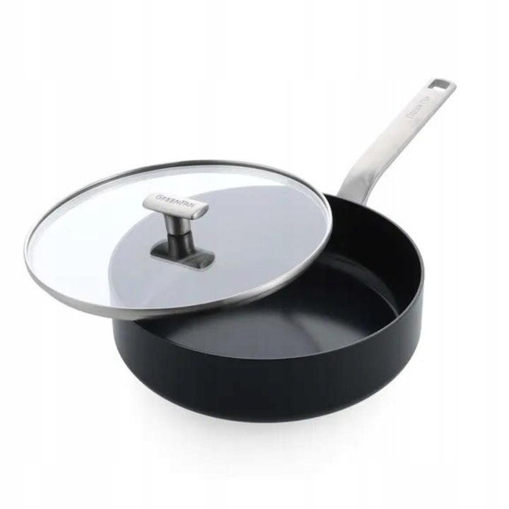 Тиган GreenPan Evolution 26 см, черен, с капак, незалепваща керамика, съвместим с всички видове котлони