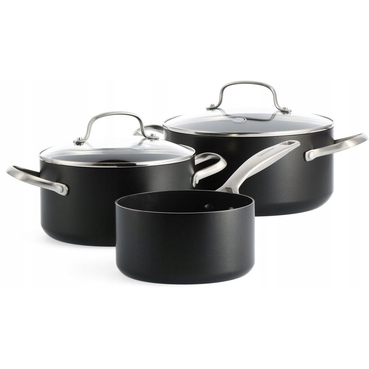 Set oale GreenPan Copenhagen 5 elemente, aluminiu, negru, compatibil cu toate tipurile de plite