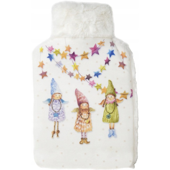 Termofor 2L cu husa din plus, handmade, design festiv, 20,5x34cm
