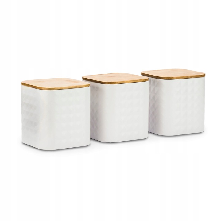 Комплект 3 кутии за храна Tadar Geometric, метални, бели, 11,5x12,3см