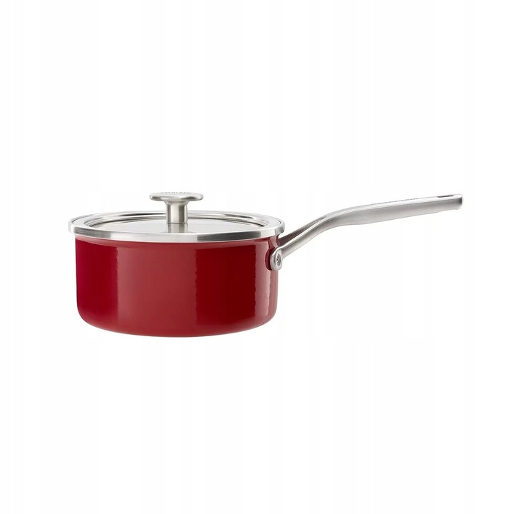 KitchenAid Steel Core Enamel zománcozott lábas, 1,3l, piros, 16cm, fedővel