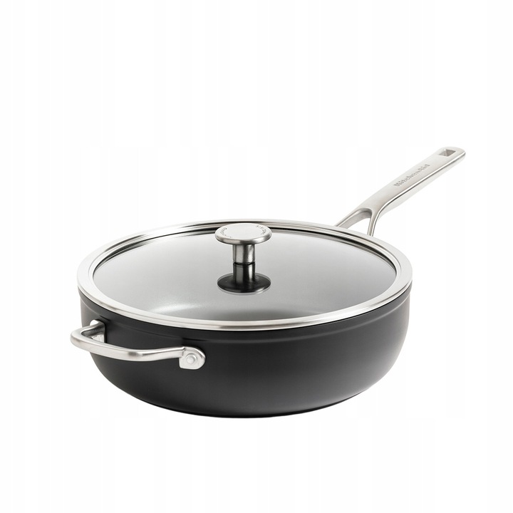 KitchenAid Forged Hardened Aluminium serpenyő 28cm, üvegfedővel, fekete, 4,6l, 29x55x12cm