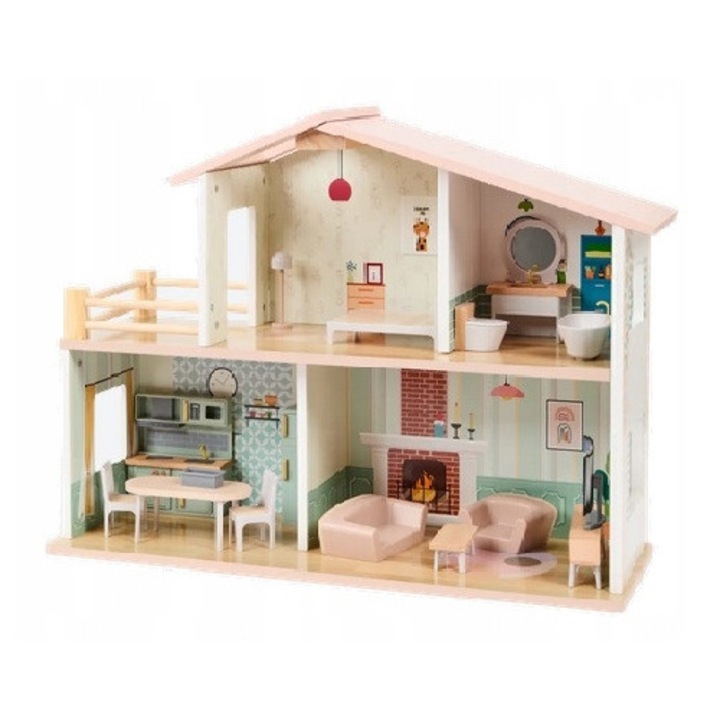 Къща за кукли, Mini Matters, с мебели, 2 нива, размери 52x40.2x19.5см, многоцветна