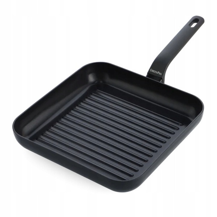Грил тиган GreenPan Essence 28,6x28,6см, керамичен, черен, ергономичен, за всички видове котлони
