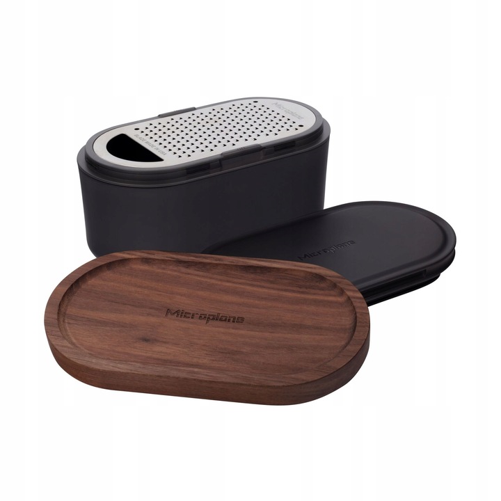 Ренде (стъргалка) Microplane Tarka, с контейнер и дървен капак, острие от неръждаема стомана, сиво, 1 бр.