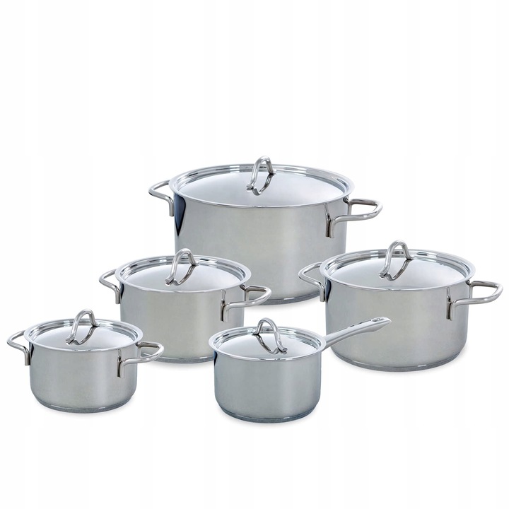 Set 5 oale Profiline cu capac, inox, 1.6 litri, sigur pentru cuptor