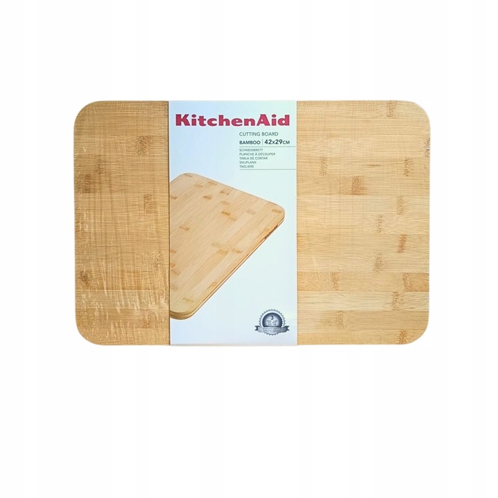 Placa de taiat / tocator KitchenAid Bamboo, din bambus, prietenoasa cu cutitele, rezistenta la umiditate, maro natural, 42x29 cm