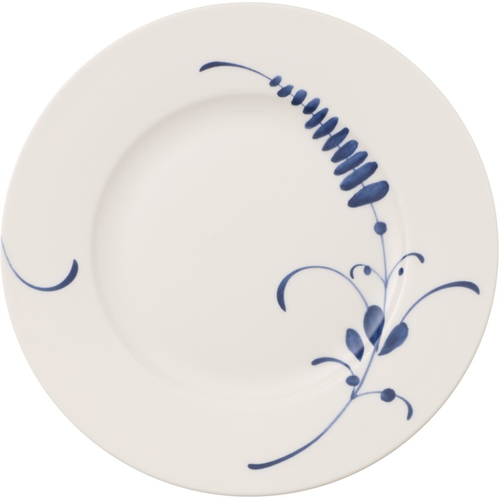 Villeroy & Boch Old Luxembourg Brindille reggelizőtányér, prémium csontporcelánból, mosogatógépben mosható és mikrohullámú sütőben használható, fehér/kék, 22 cm