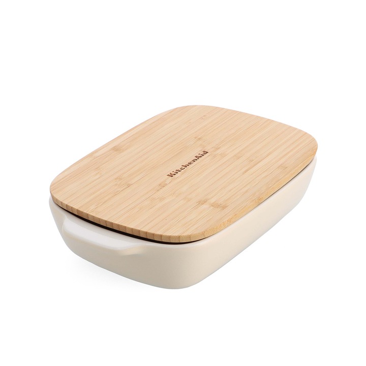 KitchenAid kerámia tál M, 1,9l, bambusz fedővel, Almond Cream