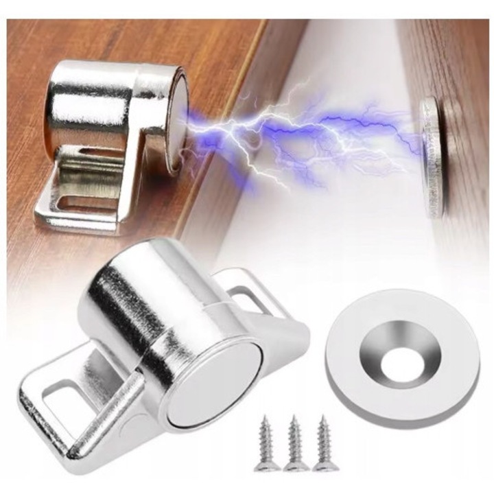 Zavor magnetic pentru mobilier, argintiu, 16x36mm, set complet de montaj