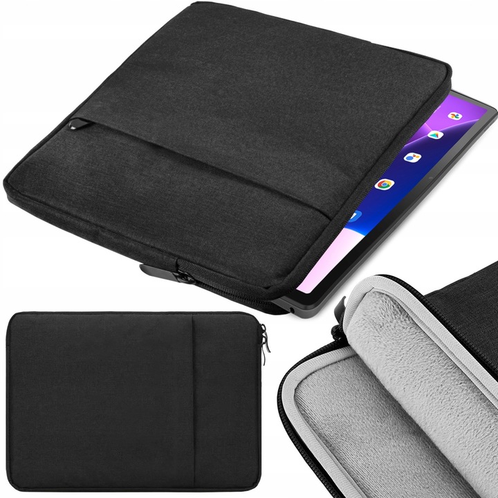 Etui Soft Case cu fermoar pentru Lenovo Tab M10 HD Gen 2 10.1", negru, dimensiuni 27,5x23x2cm, set de protectie