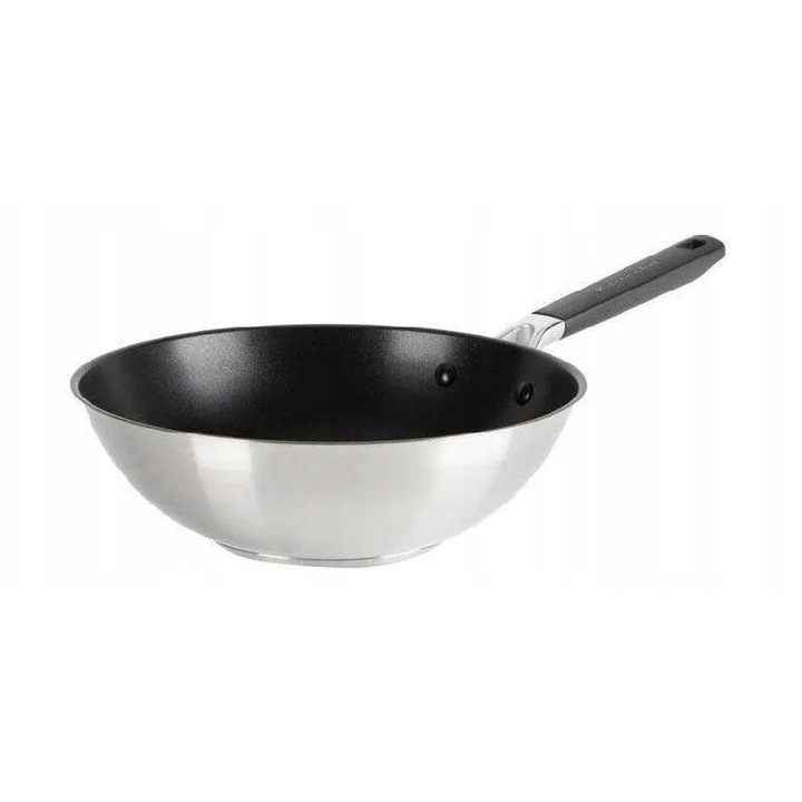 KitchenAid Wok serpenyő 28cm, fekete, rozsdamentes acél, PFAS-mentes