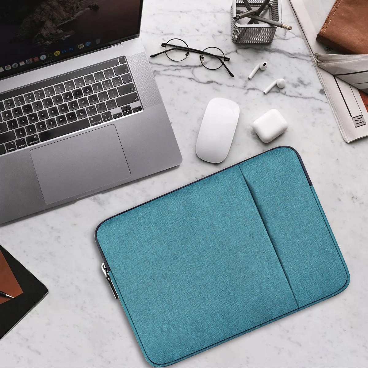 Etui Soft Case pentru Lenovo Tab P11 2-generatia 2023, 11.5", turcoaz, cu buzunar pentru accesorii