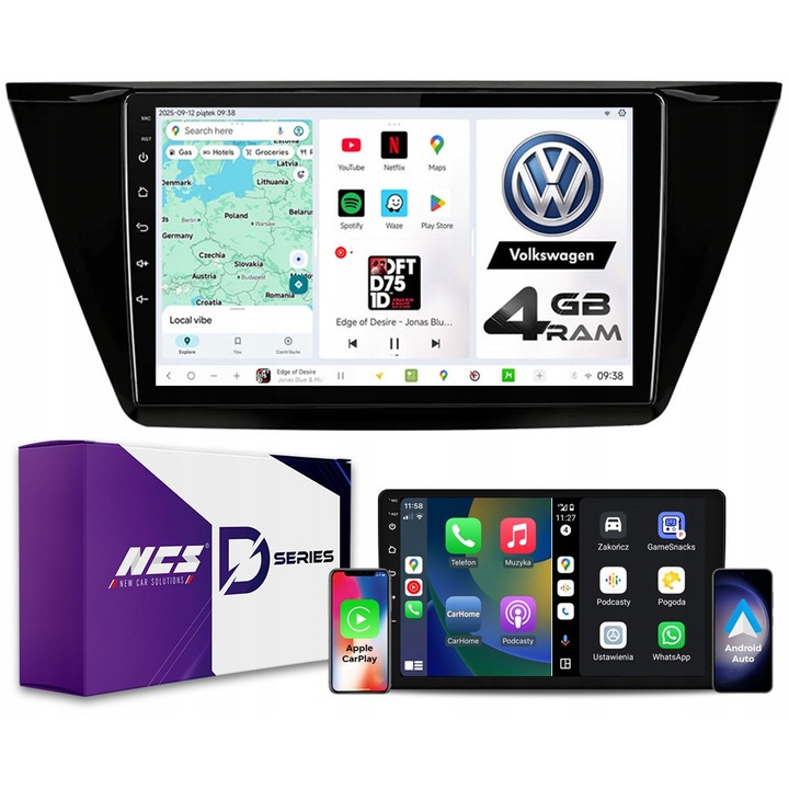 Radio multimedia NCS D10, Volkswagen Touran III (2015-2020), 8-core, 4GB RAM, QLED 10", LTE, set complet