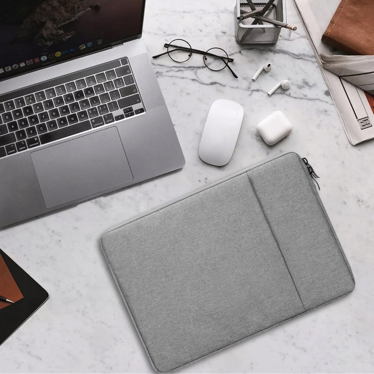 Etui Soft Case pentru tableta Samsung Galaxy Tab S9+ 12.4", gri, dimensiuni 35x25x2cm, protectie completa