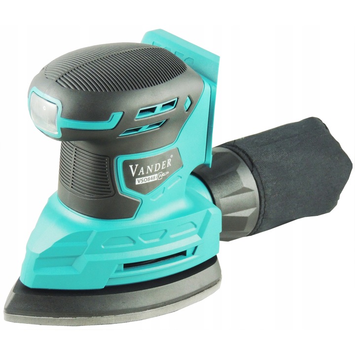 Vander VSO848 akkumulátoros oszcilláló csiszoló, 18V, 84x148mm, ergonomikus, porgyűjtővel, csiszolópapír készlettel 80P