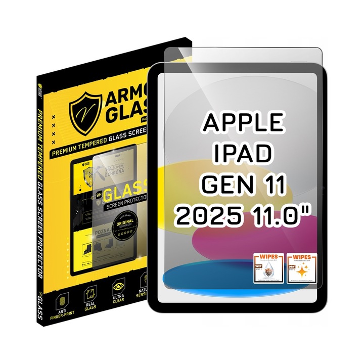 Folie protectie tableta ArmorGlass pentru Apple iPad 11.0" 11 generatia (2025), 9H, transparent, set complet