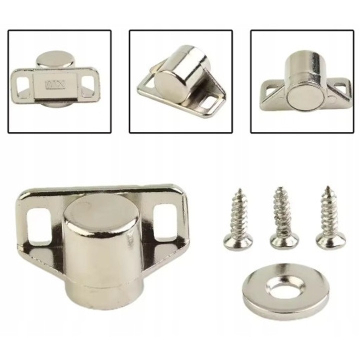Zavor magnetic pentru mobilier, argintiu, 16x36mm, set complet de montaj
