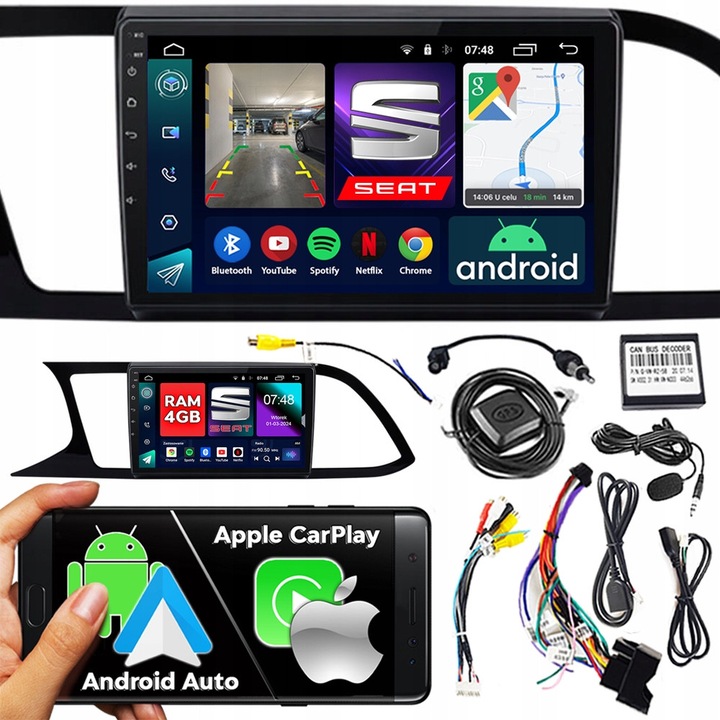 Radio auto NCS, model RS-305, pentru SEAT LEON 3 III 2012-2020, 9" Android, 2GB RAM, functie Bluetooth, set complet