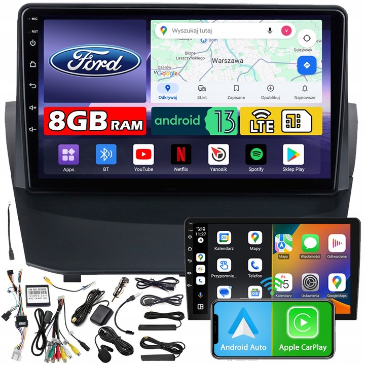 Radio auto NCS ZQ9, set complet, 8GB RAM, 9" QLED, LTE, pentru FORD FIESTA Mk7 2009-2017