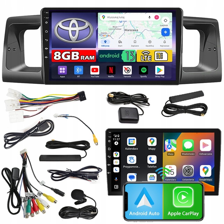 Radio auto NCS ZQ9, 8GB RAM, 128GB ROM, 9" QLED, pentru Toyota Corolla E12 2001-2007