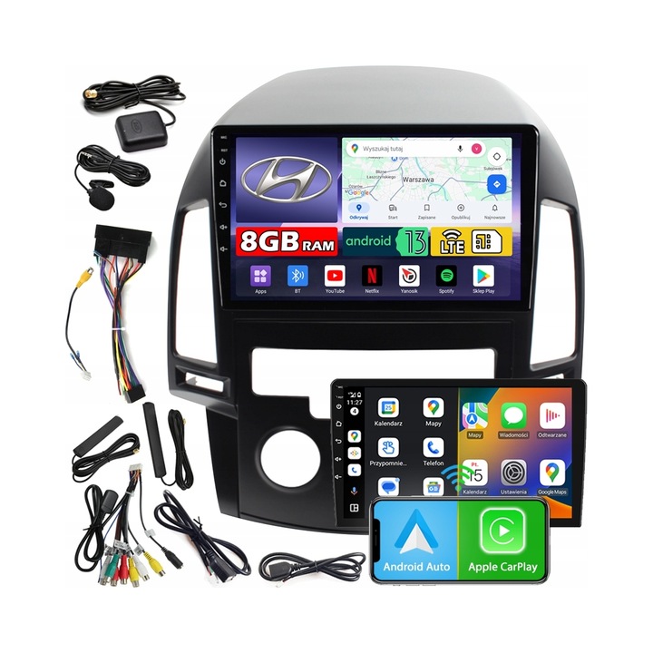 Radio auto NCS ZQ9, 9" QLED, 8GB RAM, LTE, pentru Hyundai i30 I 2007-2012, set complet