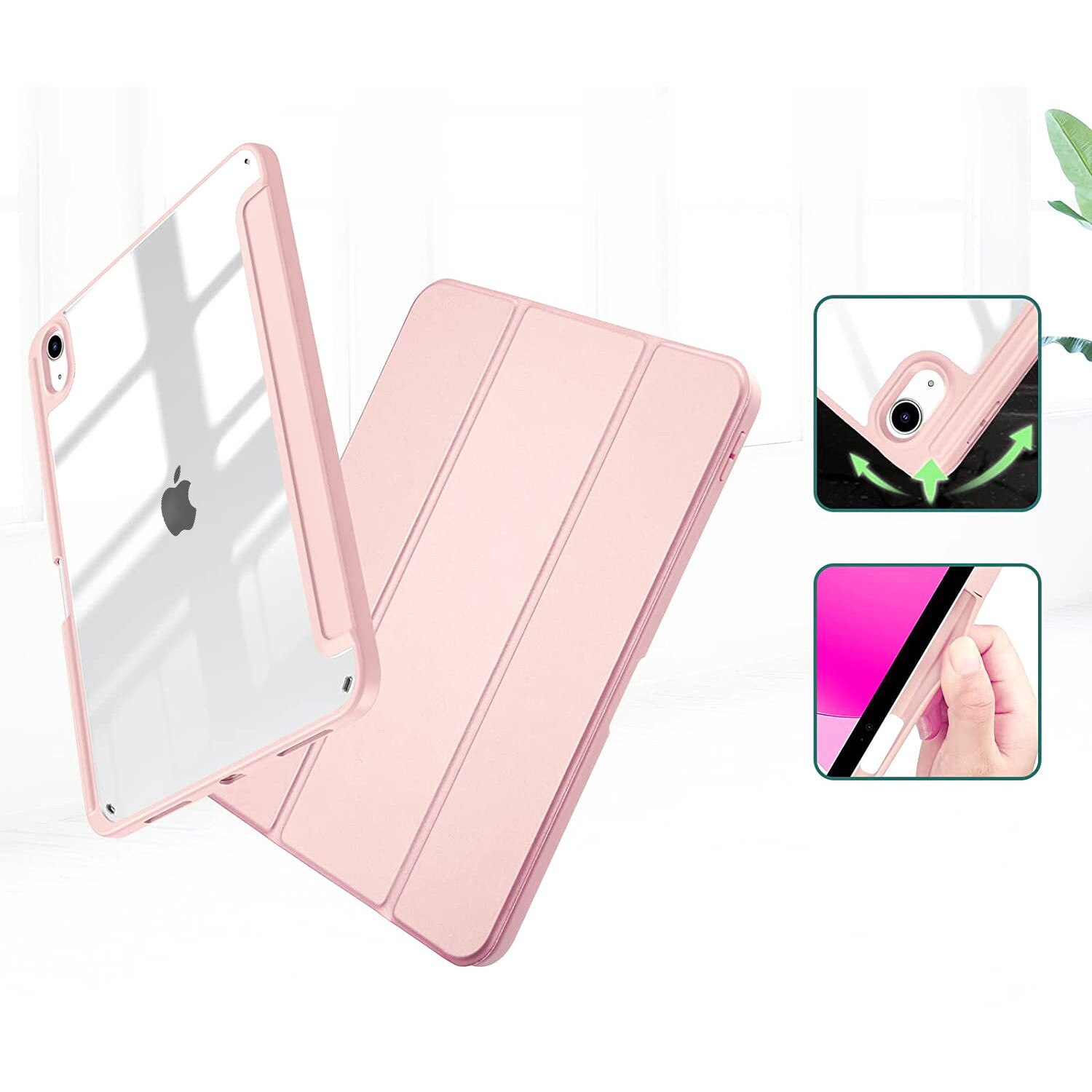 Husa de protectie pentru Apple iPad 11", Generatia 11 (2025), roz, cu suport pentru Apple Pencil, design transparent
