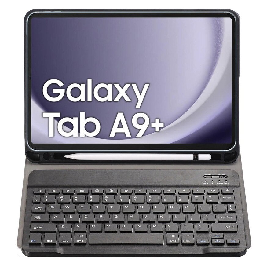 Husa cu tastatura pentru Samsung Galaxy Tab A9 + Plus 11.0" 2023, neagra, cu suport pentru stylus, set complet