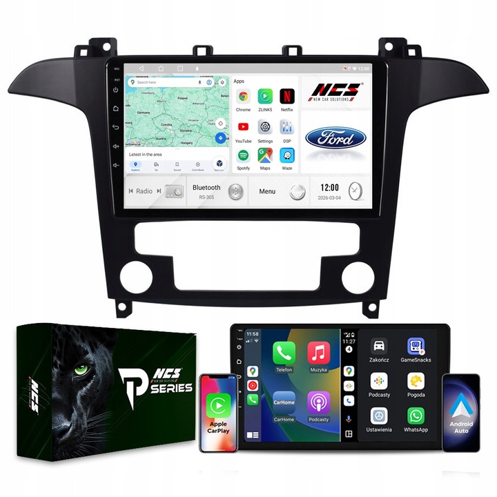 Navigatie GPS NCS Radio Android RS-305 2GB 9" pentru Ford S-Max 2006-2015