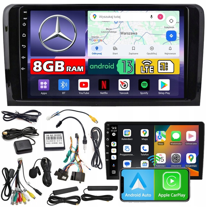 Radio auto NCS ZQ9, compatibil Mercedes-Benz ML W164 2005-2011, 8GB RAM, 9" QLED, LTE