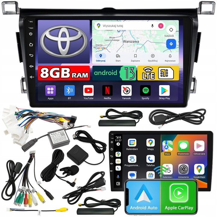 Radio auto NCS ZQ9, 9" QLED, 8GB RAM, LTE, pentru Toyota RAV4 2013-2018, set complet