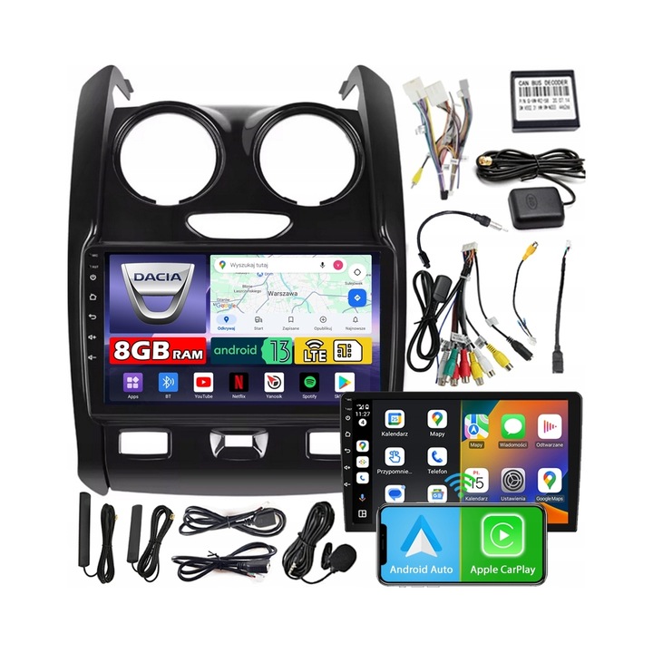 Radio auto NCS ZQ9, 9" QLED, 8GB RAM, 128GB ROM, compatibil cu Dacia Duster 2014-2017