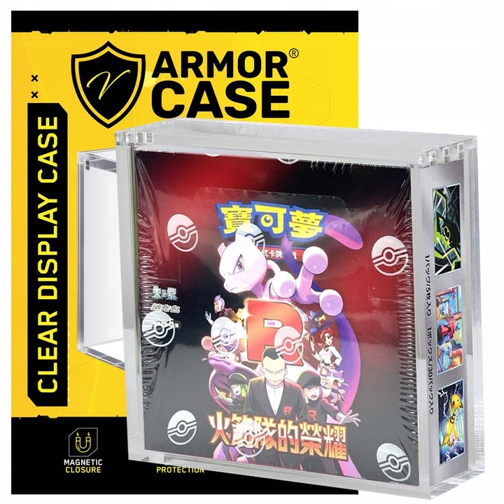 Gablota acrilica transparenta pentru carti Pokemon TCG, ArmorCase, pentru Booster Box japonez, dimensiuni 14,2x14cm, inchidere magnetica
