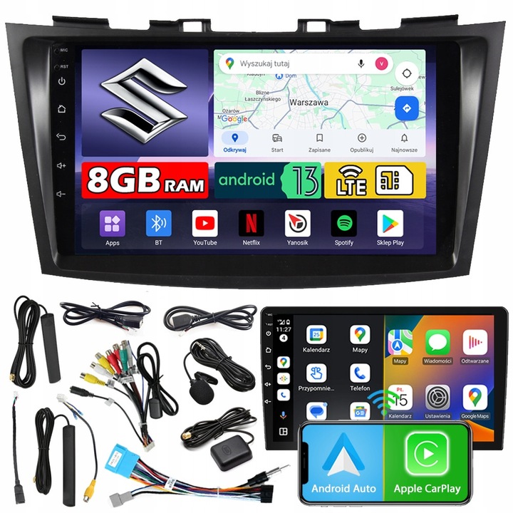 Radio auto NCS ZQ9, 9" QLED, 8GB RAM, LTE, pentru Suzuki Swift V 2010-2016