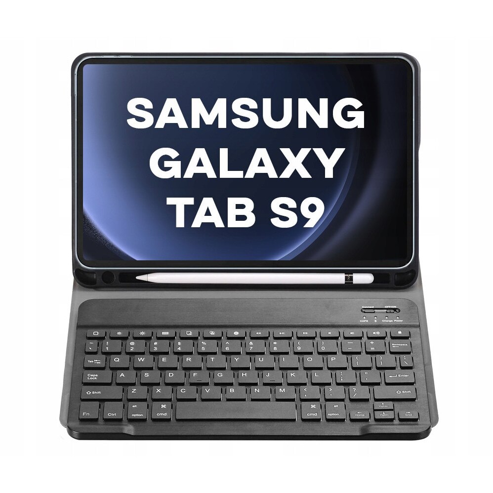 Husa cu tastatura pentru Samsung Galaxy Tab S9 11" (2023), neagra, cu suport pentru stylus, set complet