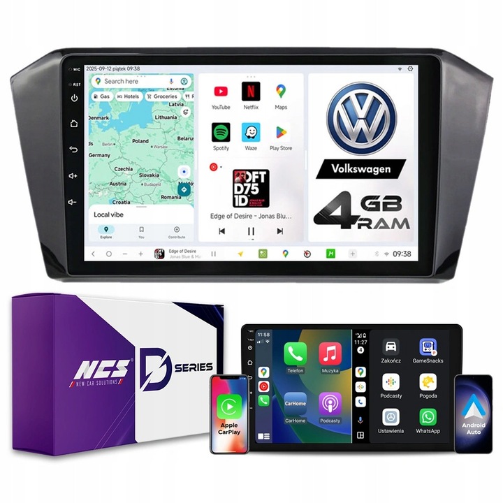 Radio multimedia NCS D10 pentru Volkswagen Passat B8 (2014-2023), 10" QLED, 4GB RAM, LTE, set complet