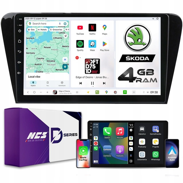 Radio multimedia NCS D10 pentru Skoda Octavia III (2013-2020), 8-core, 4GB RAM, QLED 10", LTE, set complet