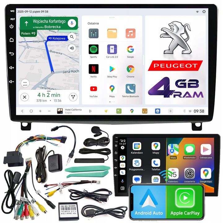Radio auto NCS D9, navigatie Android, 4GB, pentru Peugeot 407, 2004-2011