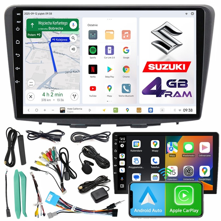 Rádió autó NCS D9, Android navigáció, 4GB LTE, Suzuki Baleno 2016-2019 modellekhez