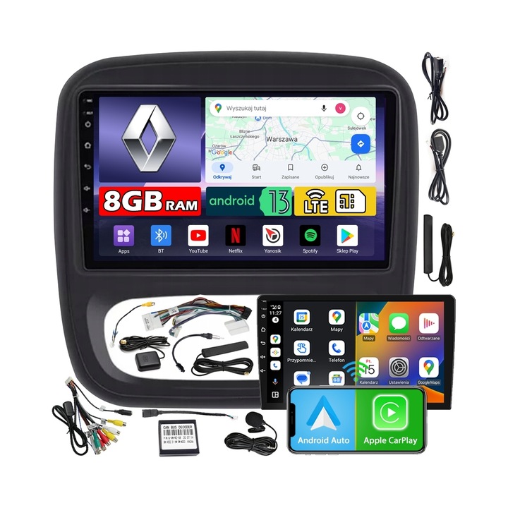 Radio auto NCS ZQ9, 9" QLED, 8GB RAM, LTE, pentru Renault Trafic 3 III 2014-2021