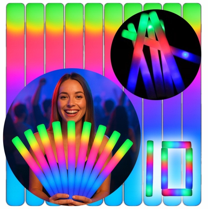 Set 10 bete luminoase LED din spuma, multicolor, 47 cm, pentru petreceri, festivaluri si evenimente