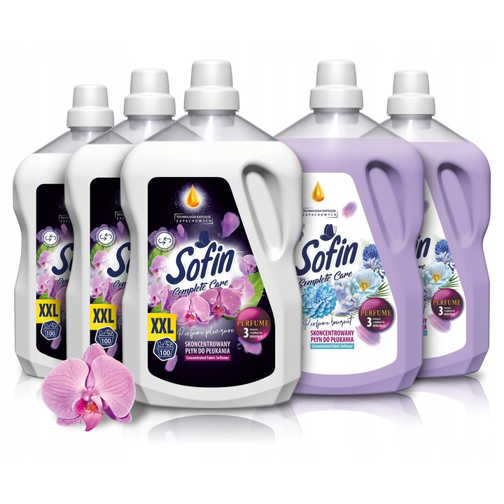 Sofin Complete Care öblítő szett, 5x2,5L, vegyes illatok, 100 mosás/flakon