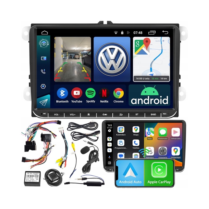 Radio navigatie NCS RS-405, 7" touchscreen, Bluetooth, Android 12, compatibil Volkswagen Tiguan 2007-2016
