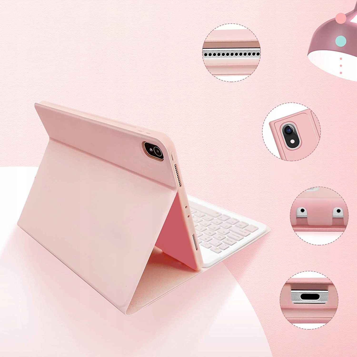 Set etui si tastatura Bluetooth pentru Apple iPad Air 4/5 10.9", roz, cu suport pentru stylus